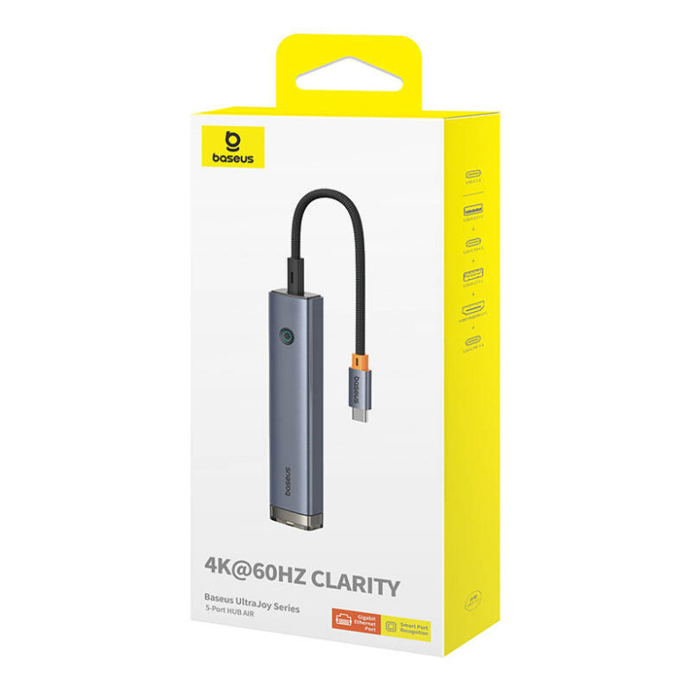 Baseus Ultra Joy Series 5 az 1-ben hub, USB-C - HDMI, USB3.0x2, PD, RJ45 (szürke)
