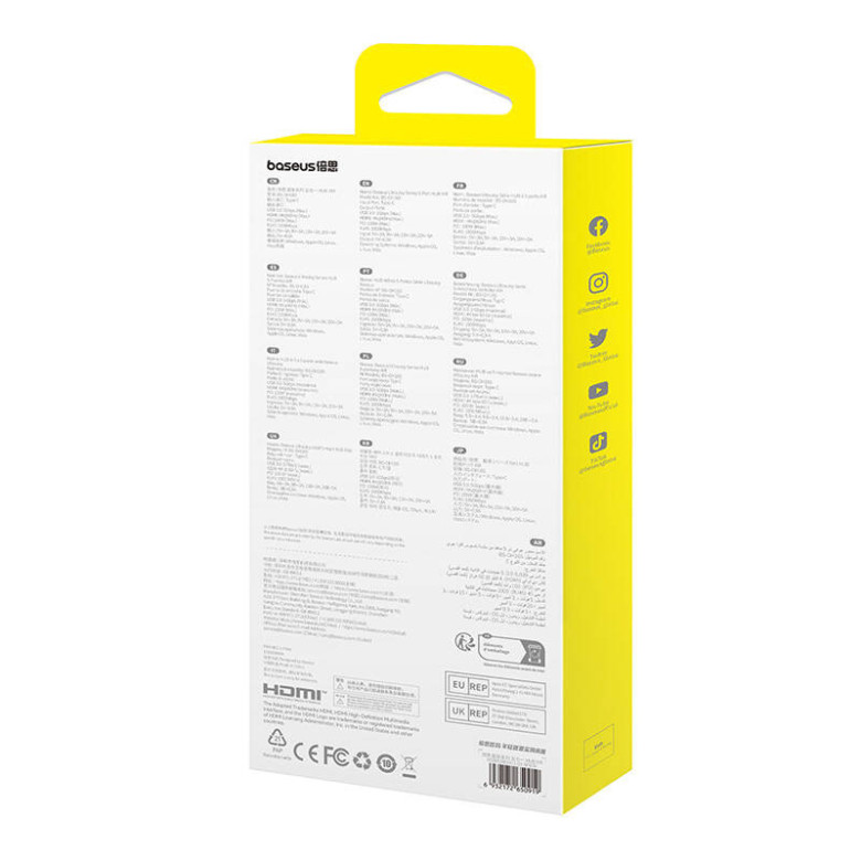 Baseus Ultra Joy Series 5 az 1-ben hub, USB-C - HDMI, USB3.0x2, PD, RJ45 (szürke)