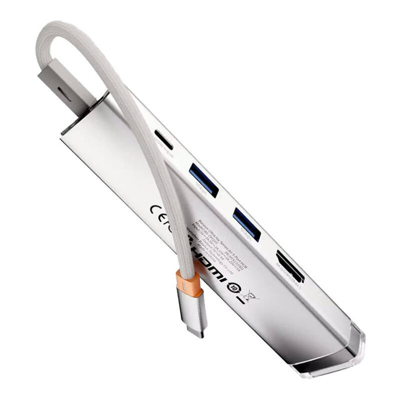 Baseus Ultra Joy Series 5 az 1-ben hub,  USB-C - HDMI, USB3.0x2, PD, RJ45 (ezüst)