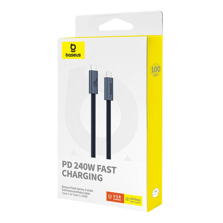 Baseus Flash gyorstöltő kábel USB-C, 240W, 1m (fekete) Baseus Flash gyorstöltő kábel USB-C, 240W, 1m (fekete)