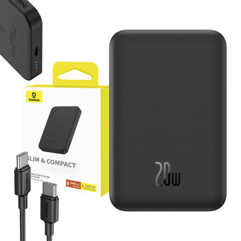 Baseus Mágneses Mini Powerbank, 5000mAh, USB-C 20W (fekete) Baseus Mágneses Mini Powerbank, 5000mAh, USB-C 20W (fekete)