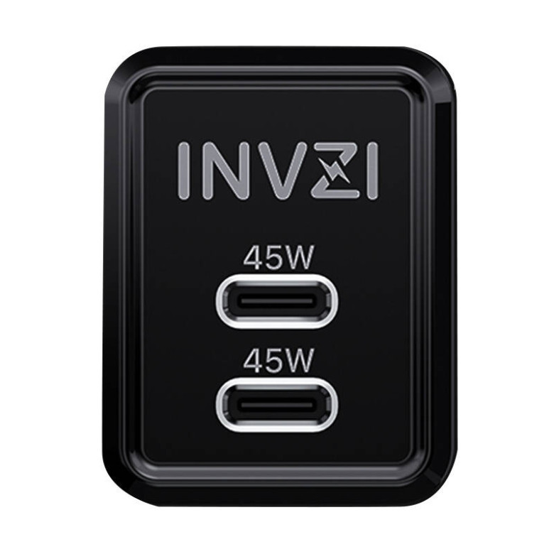 INVZI GaN 2x USB-C, 45W, EU hálózati töltő (fekete) INVZI GaN 2x USB-C, 45W, EU hálózati töltő (fekete)