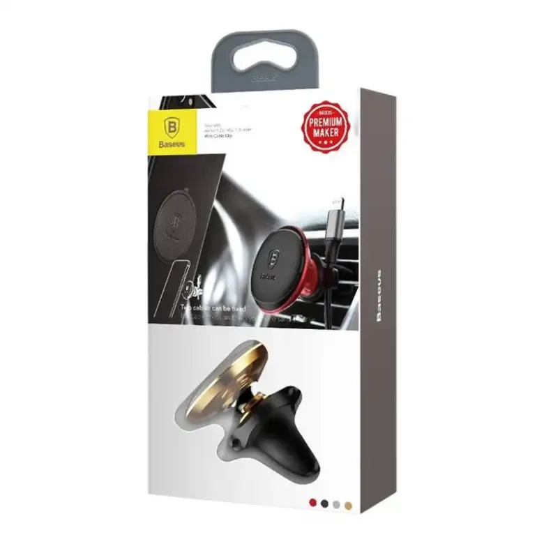 Baseus mágneses légbeömlő autós tartó kábelcsipesszel Arany