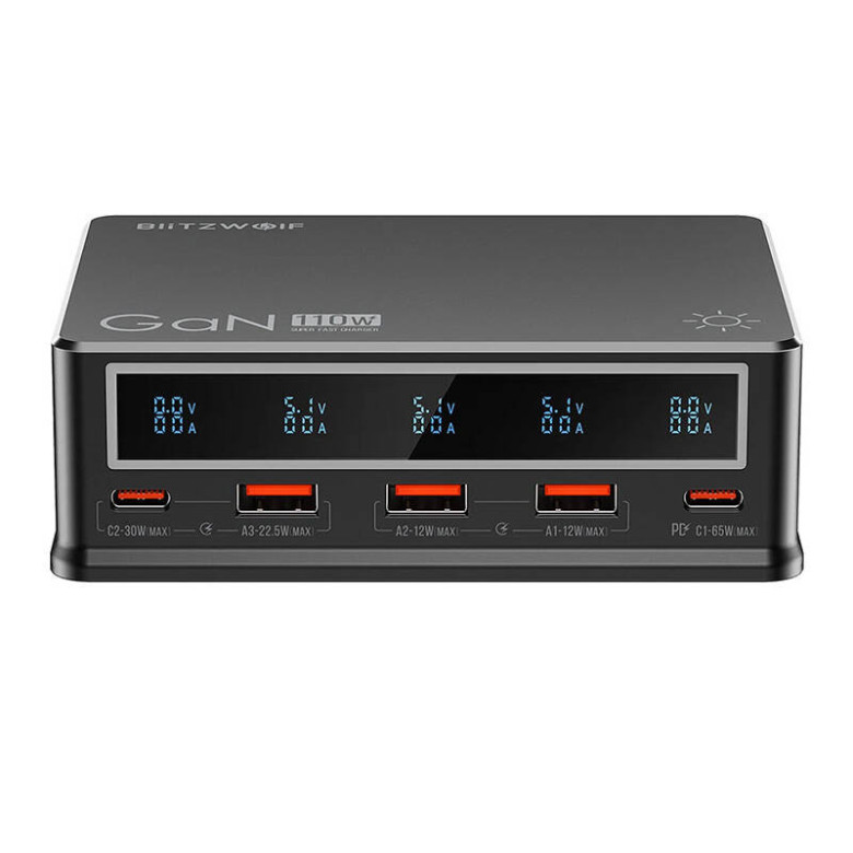 BlitzWolf BW-i9 asztali töltő, 110W, PD, 3xUSB-A, 2xUSB-C (fekete) BlitzWolf BW-i9 asztali töltő, 110W, PD, 3xUSB-A, 2xUSB-C (fekete)