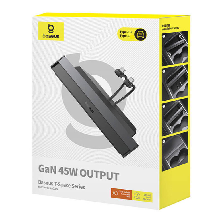 Hub Baseus T-Space USB-C villámkábellel Tesla autókhoz (fekete)