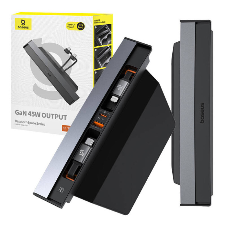 Hub Baseus T-Space USB-C villámkábellel Tesla autókhoz (fekete)