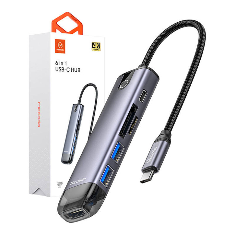 Mcdodo HU-7420 6 az 1-ben USB-C hub (USB-C, USB3.0*2, SD, TF, HDMI)