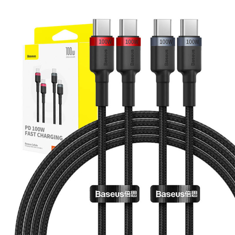 Kábel Baseus Cafule USB-C USB-C 100W, 2m, 2psc (piros fekete, szürke fekete) Kábel Baseus Cafule USB-C USB-C 100W, 2m, 2psc (piros fekete, szürke fekete)