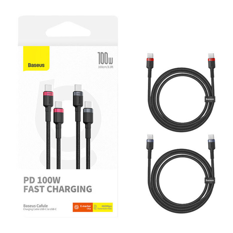 Kábel Baseus Cafule USB-C USB-C 100W, 2m, 2psc (piros fekete, szürke fekete) Kábel Baseus Cafule USB-C USB-C 100W, 2m, 2psc (piros fekete, szürke fekete)