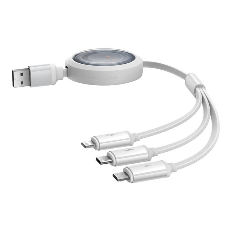 Gyors töltőkábel 3in1 Baseus Free2Draw, USB micro USB+USB-C+Lightning, 3.5A, 1.1m (fehér) Gyors töltőkábel 3in1 Baseus Free2Draw, USB micro USB+USB-C+Lightning, 3.5A, 1.1m (fehér)