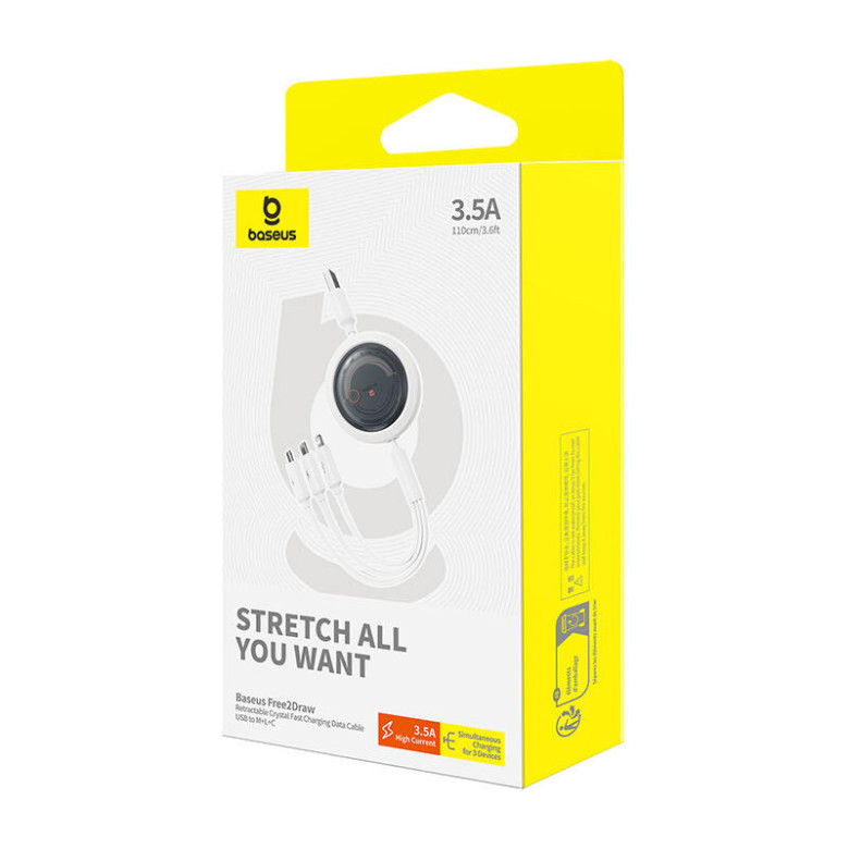 Gyors töltőkábel 3in1 Baseus Free2Draw, USB micro USB+USB-C+Lightning, 3.5A, 1.1m (fehér) Gyors töltőkábel 3in1 Baseus Free2Draw, USB micro USB+USB-C+Lightning, 3.5A, 1.1m (fehér)