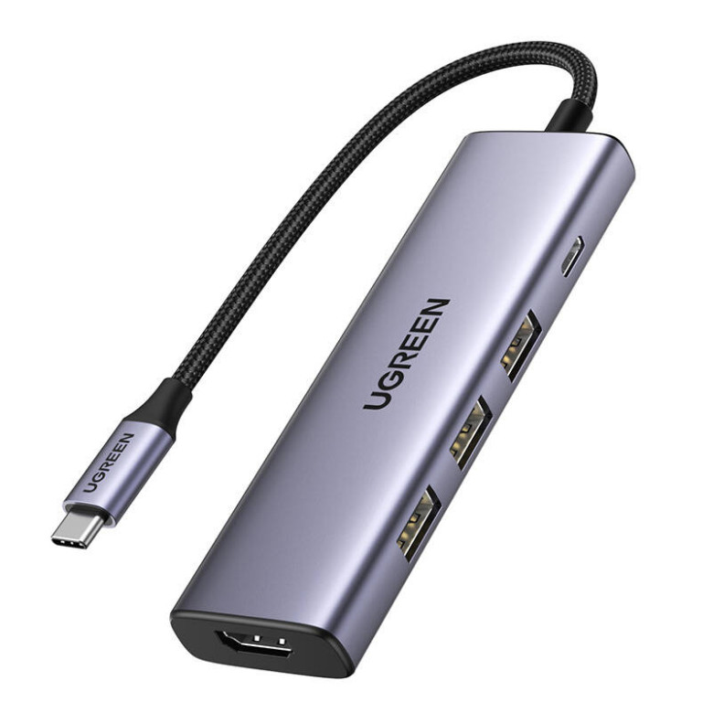 UGREEN CM511 hub/adapter, 3x USB, USB-C, HDMI 4K 30Hz, PD 100W (szürke)