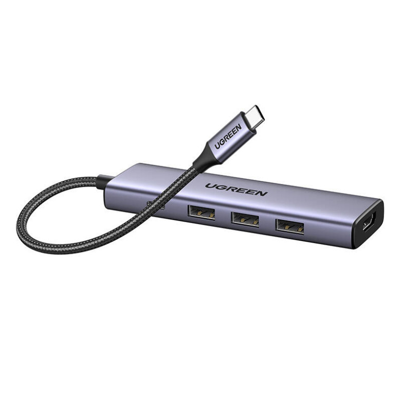 UGREEN CM511 hub/adapter, 3x USB, USB-C, HDMI 4K 30Hz, PD 100W (szürke)