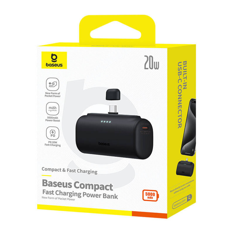 Powerbank Baseus Compact 5000mAh, 20W, USB-C (fekete)