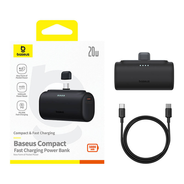 Powerbank Baseus Compact 5000mAh, 20W, USB-C (fekete)