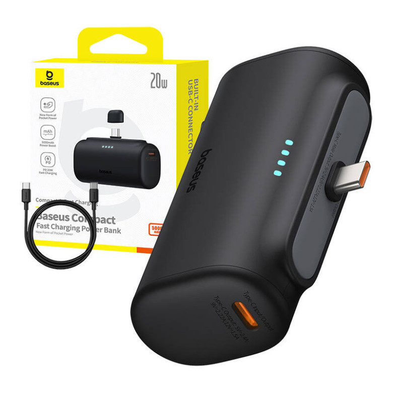 Powerbank Baseus Compact 5000mAh, 20W, USB-C (fekete)