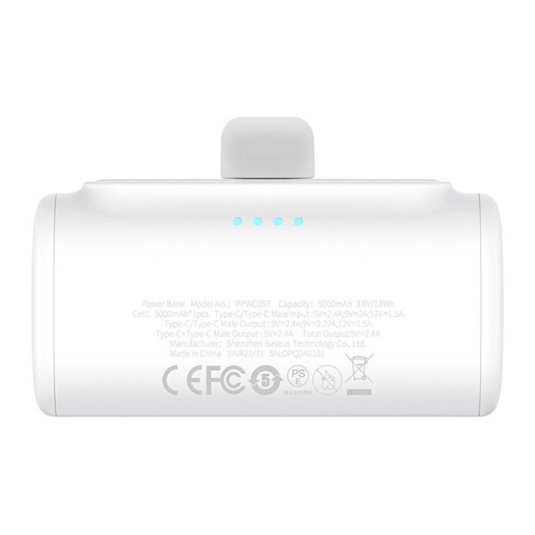 Baseus Compact powerbank, 5000mAh, 20W, USB-C (fehér)
