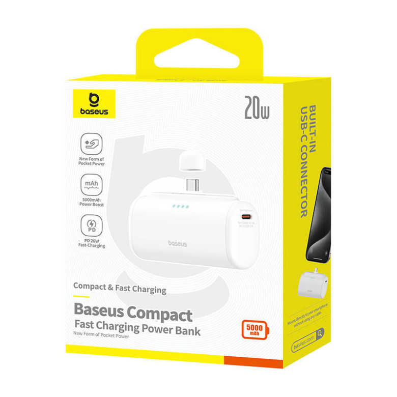 Baseus Compact powerbank, 5000mAh, 20W, USB-C (fehér)