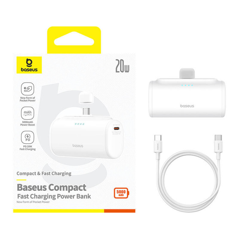 Baseus Compact powerbank, 5000mAh, 20W, USB-C (fehér)