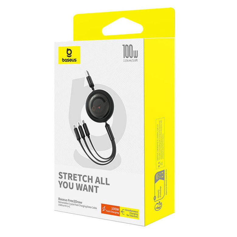 3 az 1-ben Baseus Free2Draw USB-M+L+C 100W kábel, 1,1 m (fekete) 3 az 1-ben Baseus Free2Draw USB-M+L+C 100W kábel, 1,1 m (fekete)