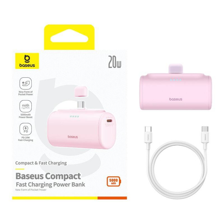 Powerbank Baseus Compact USB-C 5000mAh, 20W (pink) Powerbank Baseus Compact USB-C 5000mAh, 20W (pink)