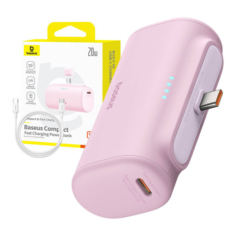 Powerbank Baseus Compact USB-C 5000mAh, 20W (pink) Powerbank Baseus Compact USB-C 5000mAh, 20W (pink)