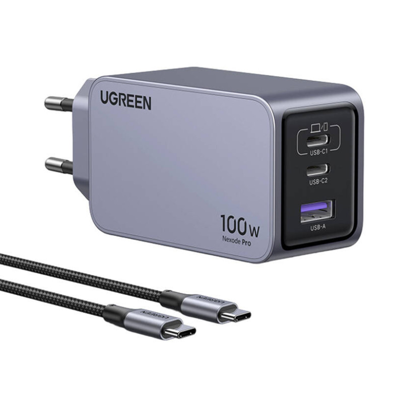UGREEN Nexode Pro fali töltő, 100W, GaN, USB + 2x USB-C (szürke) UGREEN Nexode Pro fali töltő, 100W, GaN, USB + 2x USB-C (szürke)