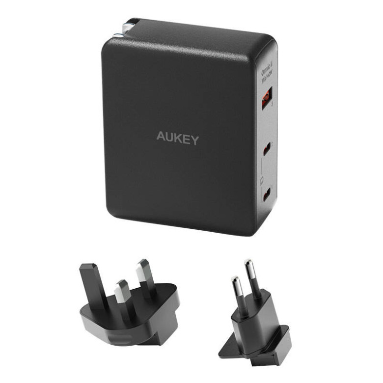 Wall charger Aukey PA-B7O, 1xUSB-A, 2xUSB-C, 140W GaN (black) Wall charger Aukey PA-B7O, 1xUSB-A, 2xUSB-C, 140W GaN (black)