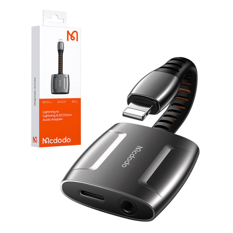 Lightning to Lightning + AUX 3.5mm mini jack adapter, Mcdodo CA-6340 (black) Lightning to Lightning + AUX 3.5mm mini jack adapter, Mcdodo CA-6340 (black)