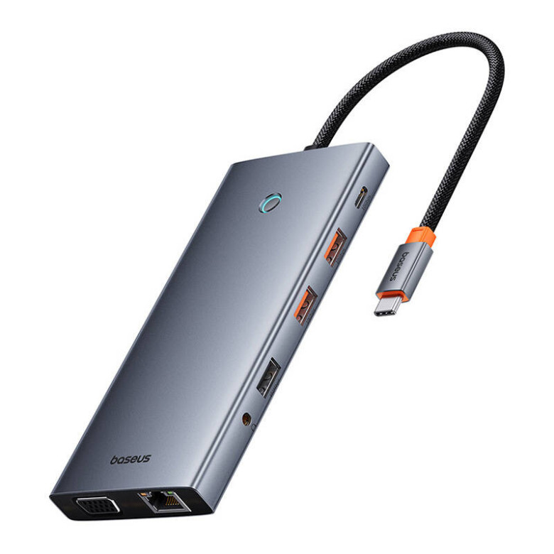 Hub 13in1 Baseus PortalJoy USB-C HDMI+DP+VGA+C+USB+PD+RJ45+SD/TF+3.5mm (szürke) Hub 13in1 Baseus PortalJoy USB-C HDMI+DP+VGA+C+USB+PD+RJ45+SD/TF+3.5mm (szürke)