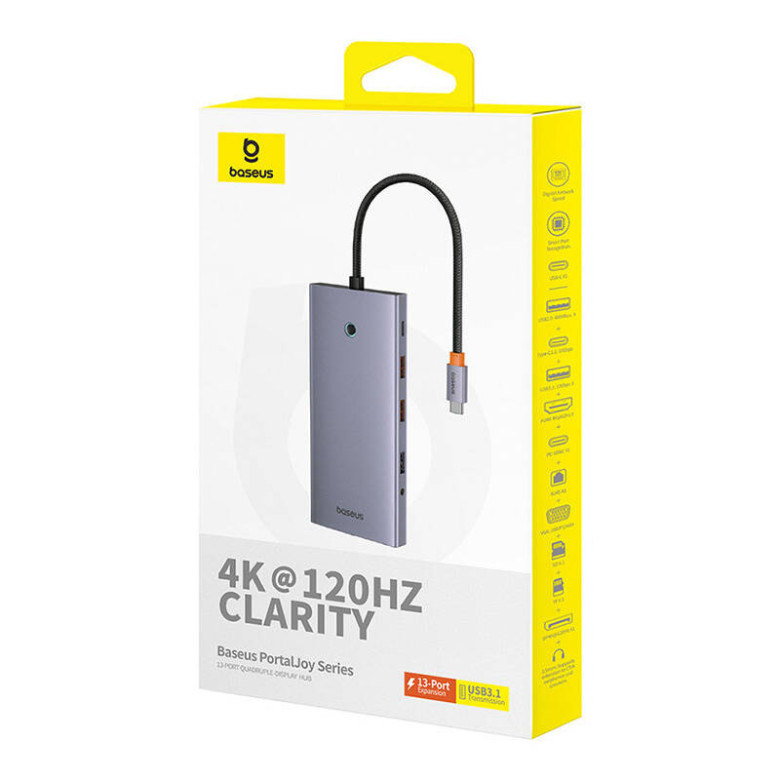 Hub 13in1 Baseus PortalJoy USB-C HDMI+DP+VGA+C+USB+PD+RJ45+SD/TF+3.5mm (szürke) Hub 13in1 Baseus PortalJoy USB-C HDMI+DP+VGA+C+USB+PD+RJ45+SD/TF+3.5mm (szürke)
