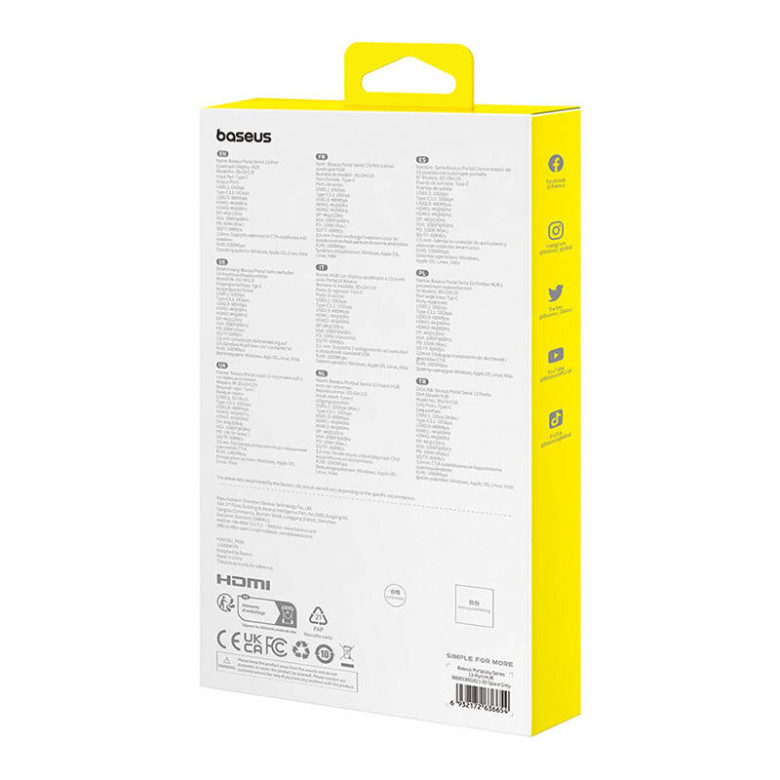 Hub 13in1 Baseus PortalJoy USB-C HDMI+DP+VGA+C+USB+PD+RJ45+SD/TF+3.5mm (szürke) Hub 13in1 Baseus PortalJoy USB-C HDMI+DP+VGA+C+USB+PD+RJ45+SD/TF+3.5mm (szürke)