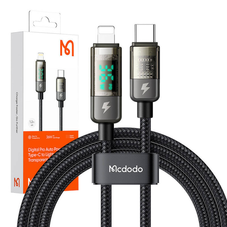 Mcdodo CA-3600 USB-C Lightning kábel, automatikus kikapcsolás, 36W, 1.2m (fekete) Mcdodo CA-3600 USB-C Lightning kábel, automatikus kikapcsolás, 36W, 1.2m (fekete)