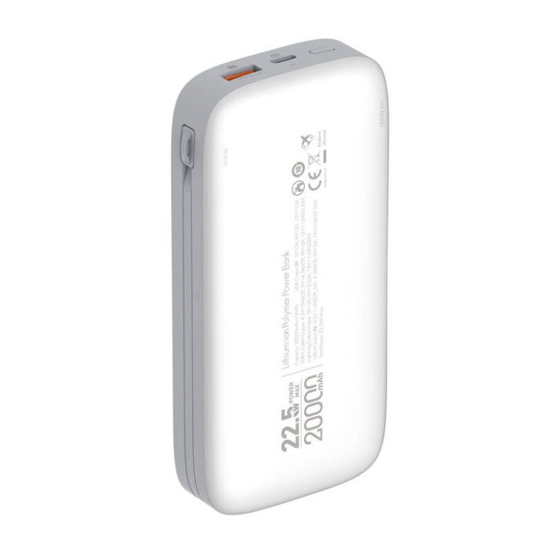 Powerbank LDNIO PQ20 22.5W 20000mAh USB-C, villám (biały)