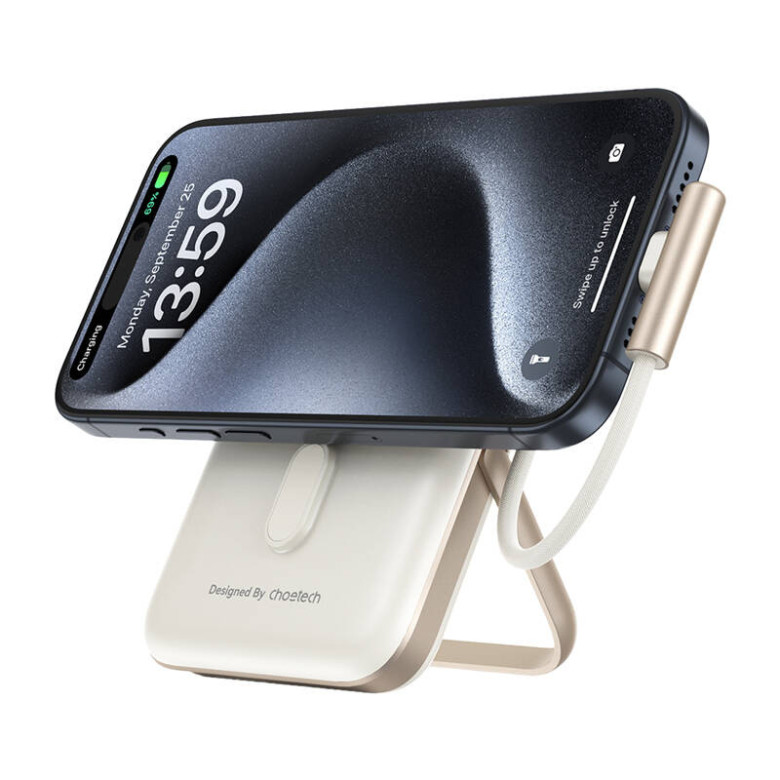 Magnetic Powerbank Choetech B735 10000mAh 20W PD + USB-C cable (white)