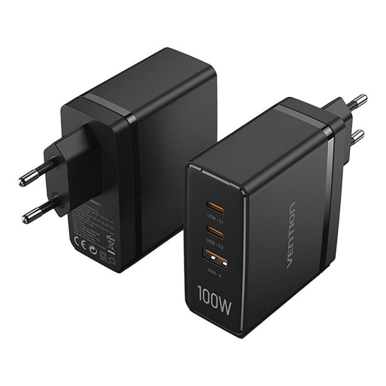 Wall Charger Vention FEGB0-EU 2xUSB-C 1xUSB-A 100W/100W/30W GaN (black)