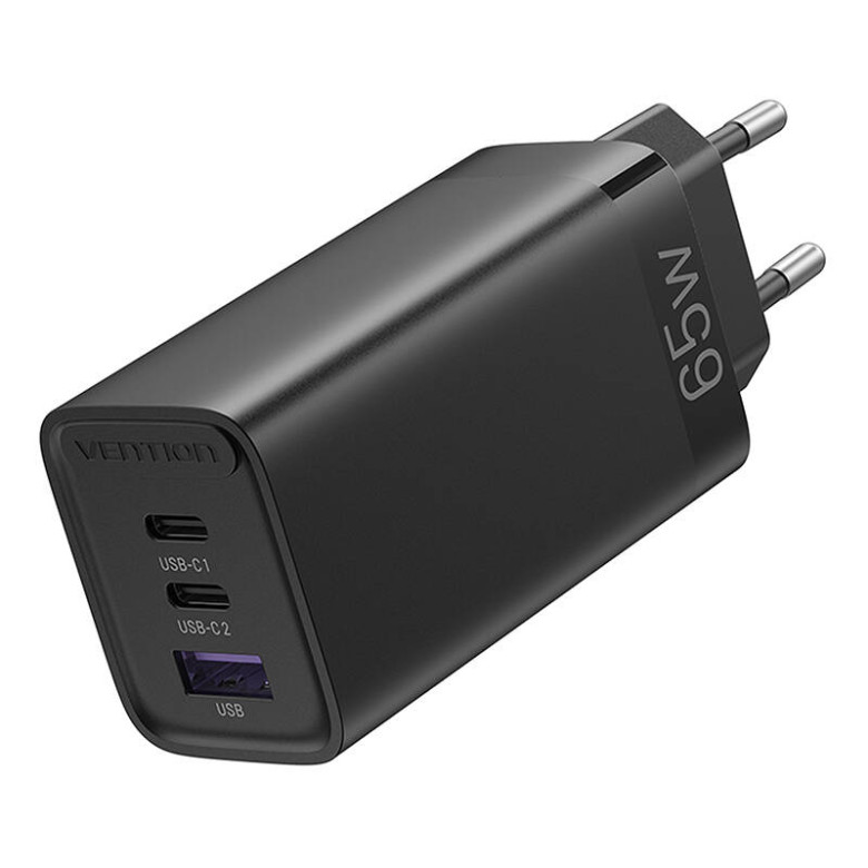 Wall Charger Vention FEDB0-EU 2xUSB-C 1xUSB-A 65W/30W/30W GaN (black)
