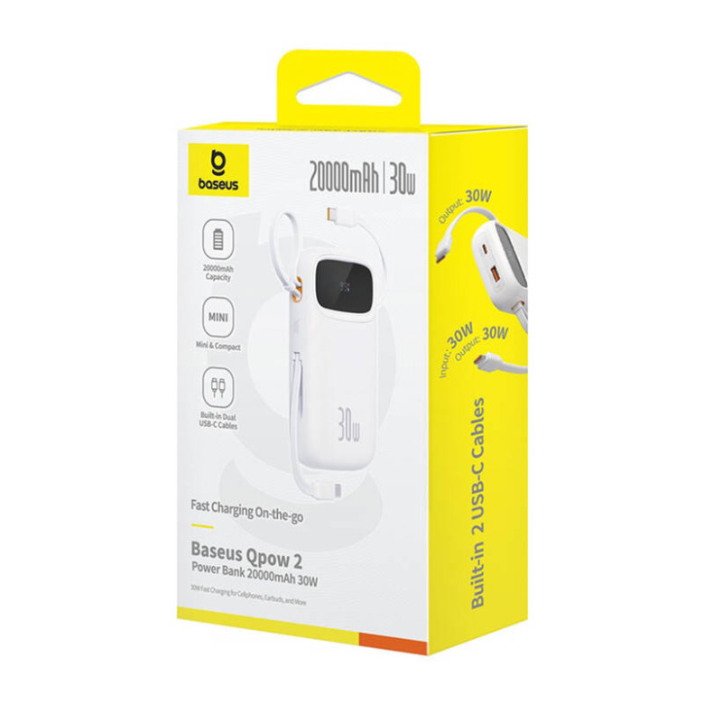 Powerbank Baseus QPow 2 20000mAh 30W 2xUSB-C (white) Powerbank Baseus QPow 2 20000mAh 30W 2xUSB-C (white)