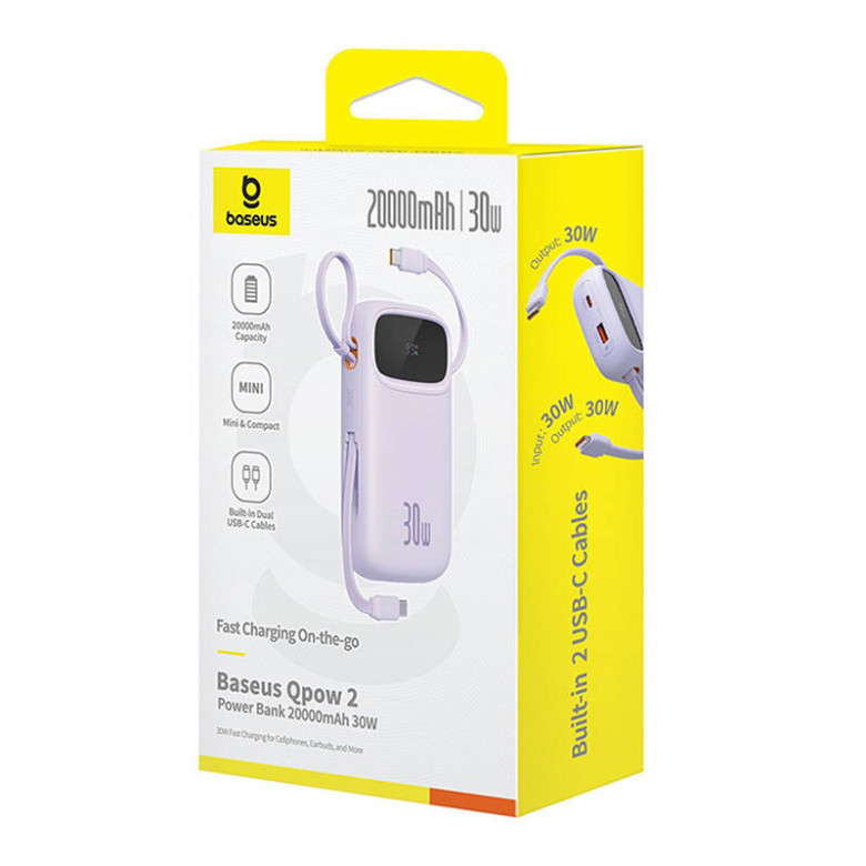 Powerbank Baseus QPow 2 20000mAh 30W 2xUSB-C (purple) Powerbank Baseus QPow 2 20000mAh 30W 2xUSB-C (purple)