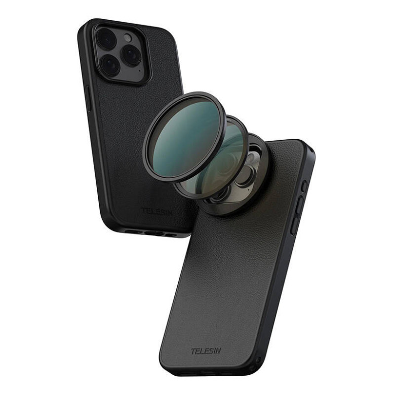 Phone case with magnetic lens frame Telesin for iPhone 15 Pro Max