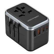 Universal Travel Adapter 65W Vention FJFB0 GaN 2xUSB-C 2xUSB-A (black)