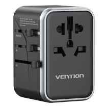 Universal Travel Adapter 65W Vention FJFB0 GaN 2xUSB-C 2xUSB-A (black)