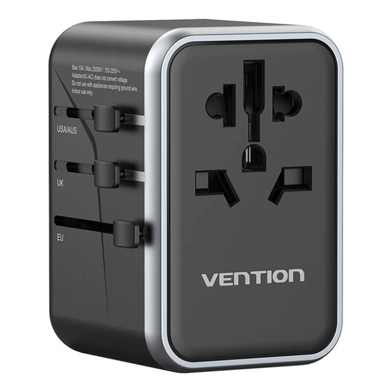 Universal Travel Adapter 65W Vention FJFB0 GaN 2xUSB-C 2xUSB-A (black) Universal Travel Adapter 65W Vention FJFB0 GaN 2xUSB-C 2xUSB-A (black)