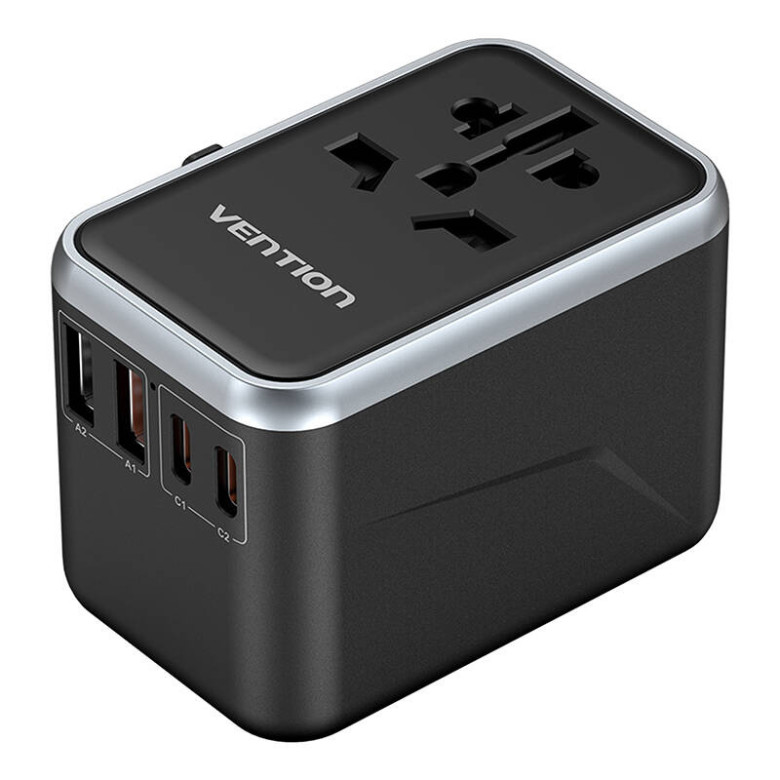 Universal Travel Adapter 65W Vention FJFB0 GaN 2xUSB-C 2xUSB-A (black) Universal Travel Adapter 65W Vention FJFB0 GaN 2xUSB-C 2xUSB-A (black)
