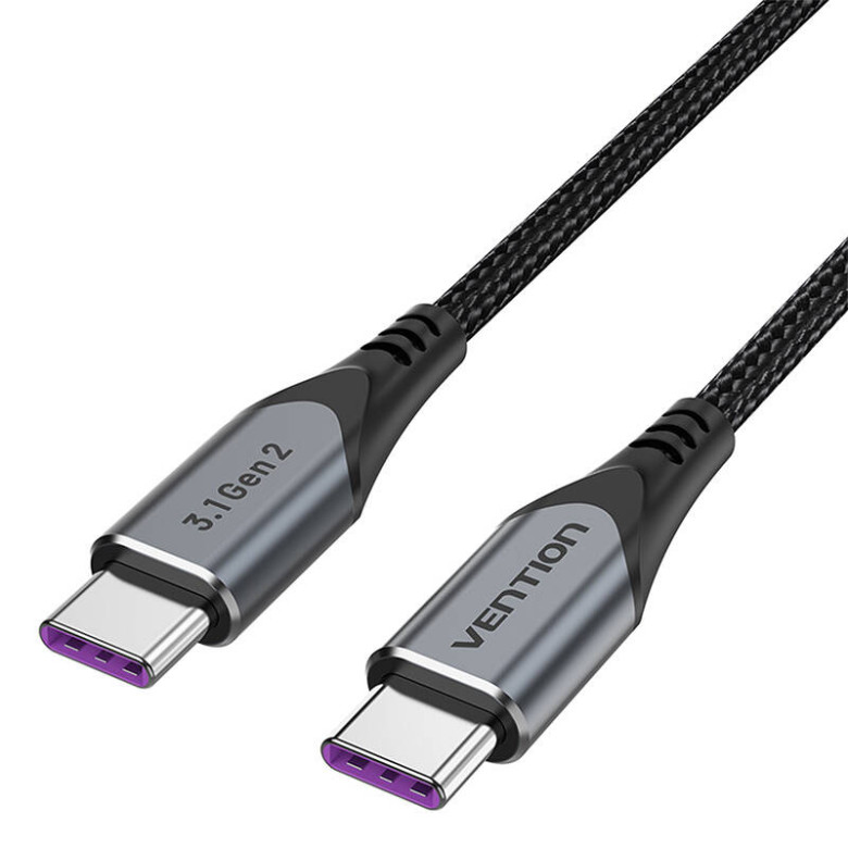 USB-C to USB-C Cable 100W Vention TAHHD 5A 0.5m USB 3.1 Gen2 4K (gray)