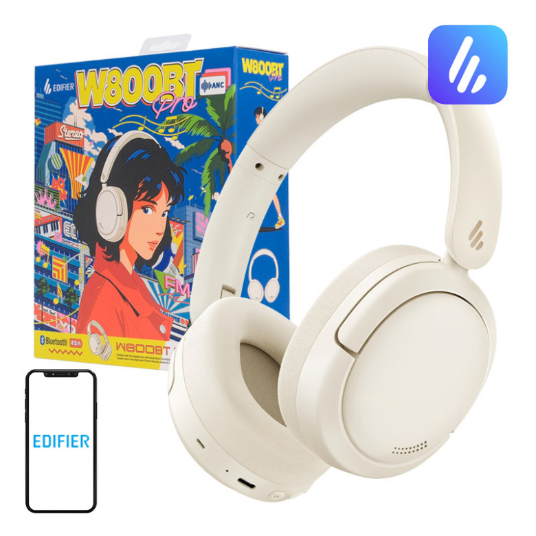 Wireless headphones Edifier W800BT Pro, ANC (Ivory)