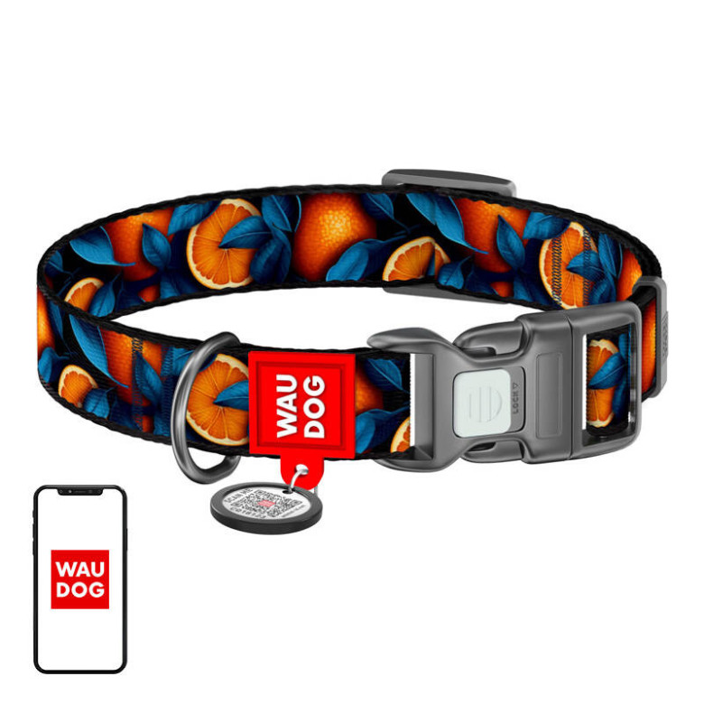 Nylon dog collar with QR code Waudog 