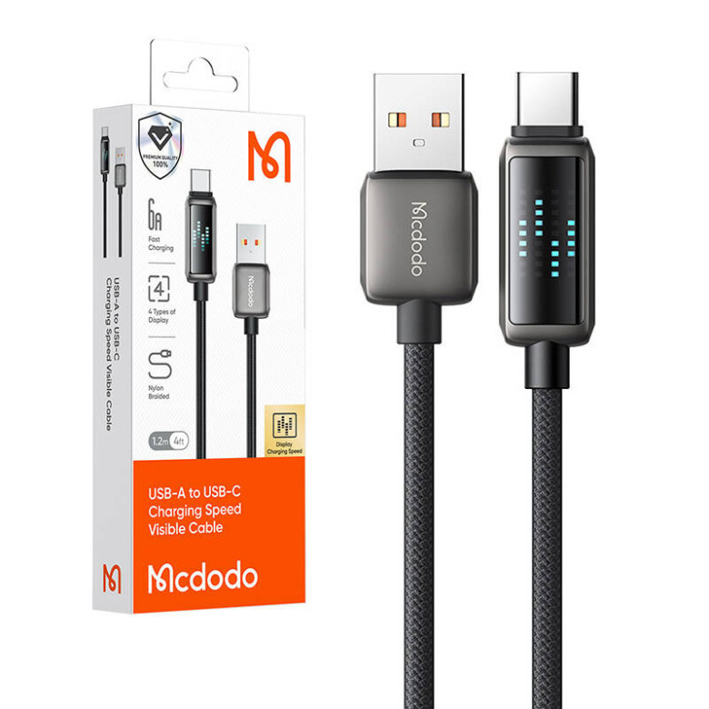 Mcdodo CA-2350 USB-A USB-C kábel, 6A, LED kijelző, 1,2m Mcdodo CA-2350 USB-A USB-C kábel, 6A, LED kijelző, 1,2m
