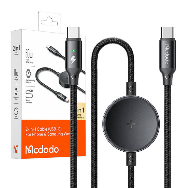 Mcdodo CA-4170 2 az 1-ben USB-C kábel + Samsung Watch vezeték nélküli töltő, 60W, 1.5m Mcdodo CA-4170 2 az 1-ben USB-C kábel + Samsung Watch vezeték nélküli töltő, 60W, 1.5m