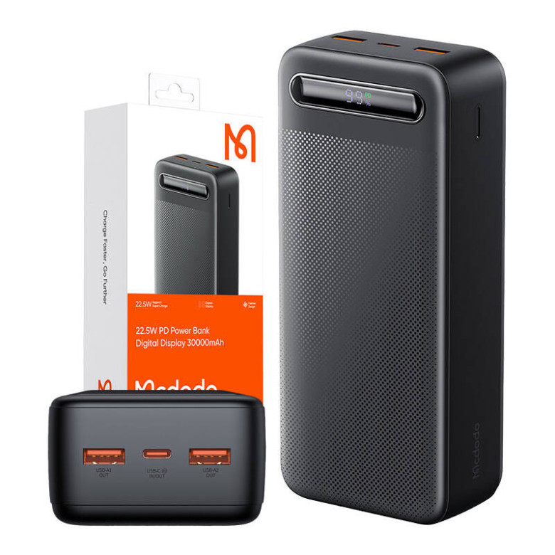 Mcdodo Power Bank MC-3911 Digital Display 30000mAh, 22.5W, for D (black)